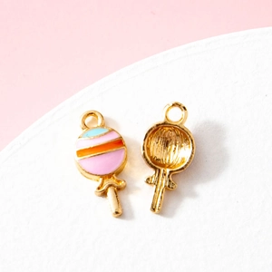 Colorful lollipop charms in pink and blue enamel for DIY jewelry making and necklaces