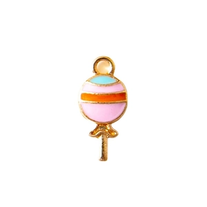 Lollipop cartoon pendant necklace charm with colorful enamel and gold metal frame