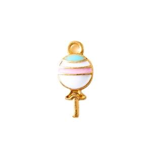 Lollipop cartoon enamel charm necklace pendant with gold metal trim and pastel colors