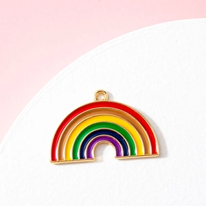 Kleurrijke regenboog emaille bedel met gouden rand voor DIY sleutelhangers en sieraden