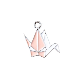 Pendentif grue origami en émail rose et blanc pour la création de bijoux DIY