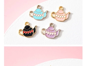Detail of colorful teapot alloy charms with grid patterns for DIY jewelry making