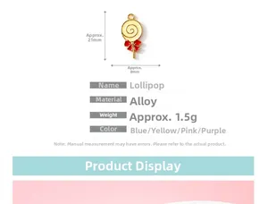 Detailed spec sheet for alloy lollipop charms with dimensions 21x8mm for DIY jewelry making
