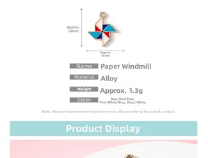 Detail of pinwheel charms with dimensions 18x15mm and alloy material specifications