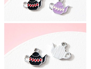 Detailed view of colorful alloy teapot charms with enamel patterns for DIY jewelry making