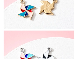 Detail of colorful enamel windmill charms with gold and silver alloy plating for DIY jewelry