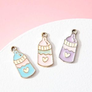 Cartoon Baby Bottle Alloy Enamel Pendants Heart Pattern DIY Charm Accessories Electroplated Oil Dripped Small Jewelry Parts