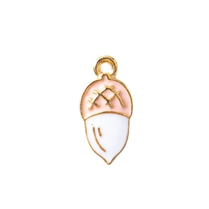 Niedlicher Emaille-Eichel-Anhänger in Rosa und Weiß mit Vergoldung für DIY-Schmuck