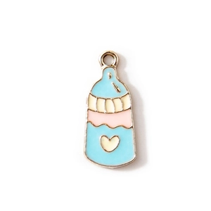 Cartoon baby bottle alloy enamel charm pendant with heart detail for DIY jewelry
