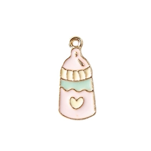 Pink and green baby bottle alloy pendants with golden edges and heart detail for DIY jewelry
