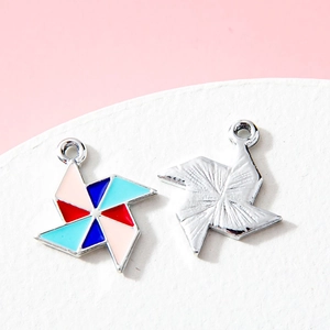 Colorful windmill pendant charms for DIY jewelry with vibrant oil drip finish and silver back