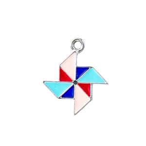 Colorful windmill pendant charm in silver finish with drip oil enamel for DIY bracelets