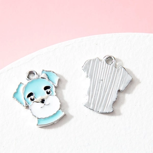 Pendentifs Schnauzer en émail pour bracelets DIY en métal bleu et blanc