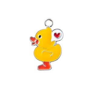 Pendentif canard jaune en émail avec bulle de dialogue et charmant cœur rouge