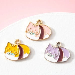 Pendentifs Chat Sushi Kawaii en Alliage Émaillé pour Fabrication Bijoux DIY Charms Chaton Dessin Animé pour Bracelet Porte-Clés Artisanat