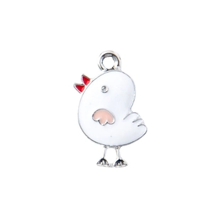 Pendentif poussin de dessin animé en émail blanc avec anneau argenté pour bijoux DIY