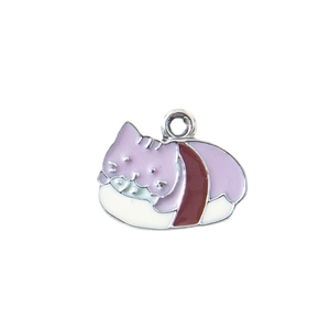 Pendentif chat sushi violet en émail pour colliers et porte-clés faits à la main DIY