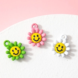 Ciondoli a Forma di Girasole Smiley in Lega Verniciati a Spruzzo Pendenti a Fiore per Creazione di Gioielli Fai da Te
