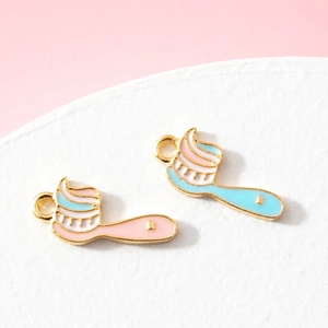 Cartoon Cute Toothbrush Toothpaste Enamel Alloy Pendant For DIY Keychain Bracelet Necklace Jewelry Making Accessories