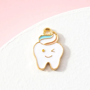 Cute tooth and toothpaste shaped enamel alloy pendant for DIY jewelry and keychain