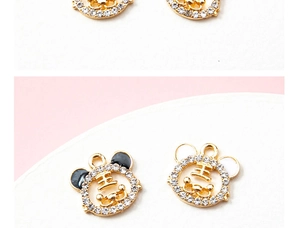 Detailed view of gold-plated tiger head pendants with sparkling zircons for jewelry making