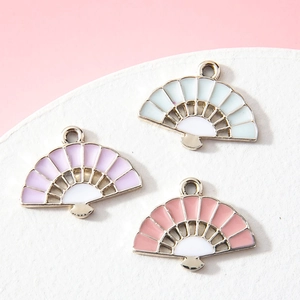 DIY Alloy Electroplated Enamel Fan Pendants Vintage Oriental Folding Fan Charms For Jewelry Making Bracelet Keychain Hanging Accessory