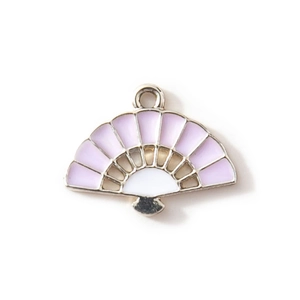 DIY gold alloy folding fan pendant with pink and white drip oil enamel for jewelry making