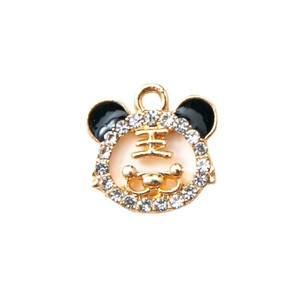 Golden tiger head pendant with sparkling rhinestones and Chinese King character charm