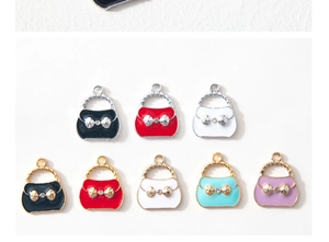 Detailed array of colorful enamel handbag charms with rhinestones and rope texture