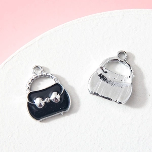 Enamel handbag pendants with silver bow and stone detail for DIY jewelry and bracelets