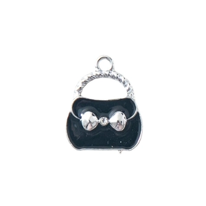 DIY black enamel handbag charm with silver bow and crystal for bracelets and keychains