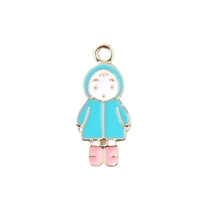 Ciondolo bambino in smalto blu e rosa con finitura dorata per gioielli fai-da-te