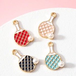 Alloy Enamel Table Tennis Racket Pendant With Faux Artificial Pearl DIY Jewelry Accessories For Bracelet Necklace Making Sports Gift