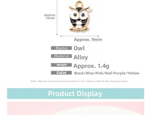 Détail du pendentif hibou DIY montrant les dimensions de 14mm de haut et 9mm de large
