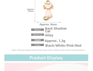 Detailed size measurement of pink cat alloy pendant with dimensions 18mm by 8mm
