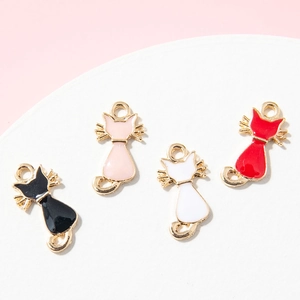 Alloy Enamel Cat Silhouette Pendant Charms For DIY Jewelry Making Bracelet Necklace Cartoon Animal Cat Shaped Charms