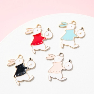 Pendentif Lapin à la Montre à Gousset en Alliage Émaillé DIY pour Création de Bijoux Collier Bracelet