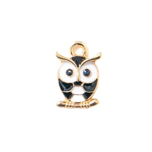 Pendentif chouette dorée avec yeux bleus et émail pour création de bijoux DIY