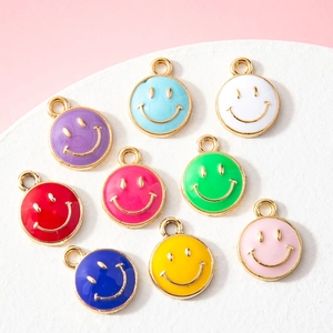 Colorful Enamel Smiley Face Alloy Charms For DIY Jewelry Making Necklaces Bracelets Accessories Crafting Round Pendants