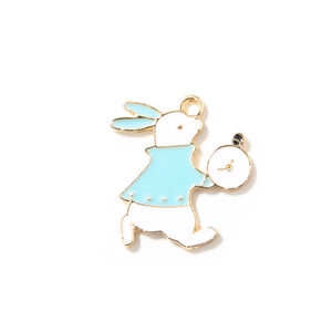 Pendentif lapin émaillé avec montre à gousset plaqué or pour création de bijoux DIY
