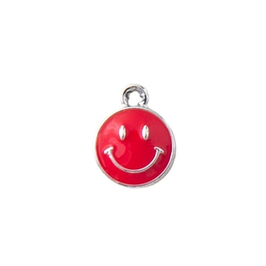 DIY red enamel smiley face pendant with silver outline for necklaces and bracelets