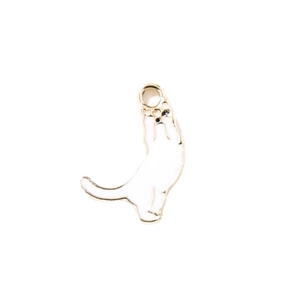 Pendentif chat blanc de dessin animé en alliage doré avec émail pour bijoux DIY