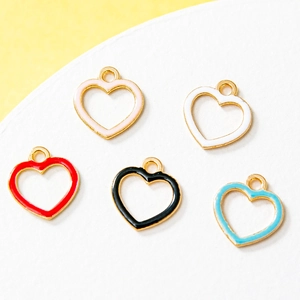Gold Plated Alloy Enamel Hollow Heart Charm For DIY Jewelry Making Necklace Bracelet Cute Sweet Heart Pendant Accessory