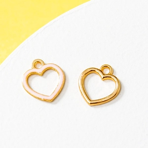 DIY gold heart pendants with pink enamel coating for jewelry making and bracelets