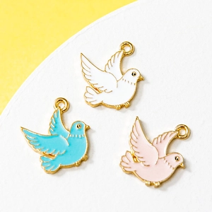 Ciondoli in Lega a Forma di Colomba della Pace per Creazione Gioielli DIY Ciondolo Uccello Colorato Accessorio Smalto Placcato Oro Argento