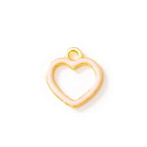 DIY gold alloy heart charm with pink enamel inlay for custom jewelry necklaces