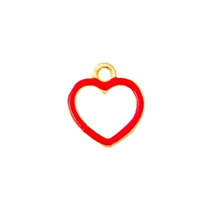 Red enamel heart charm pendant with gold metal alloy frame and top hanging loop