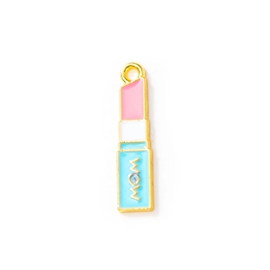 Lipstick enamel charm with gold trim and MOM lettering for DIY jewelry making