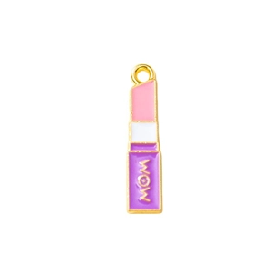 Lipstick shaped alloy pendant with MOM lettering and pink enamel for DIY jewelry making