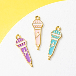 Microphone Shape Enamel Alloy Charms For DIY Jewelry Making Lightning Pattern Pendants For Bracelet Necklace Kids Women